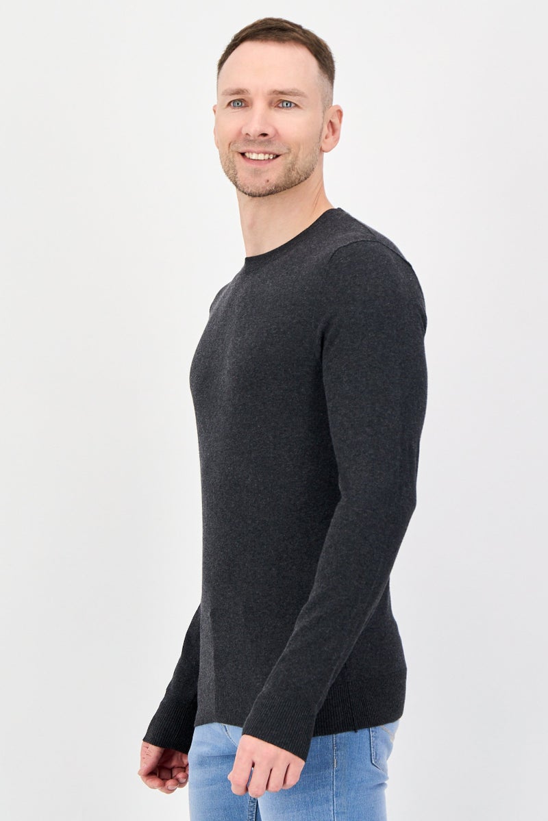 JACK & JONES Men Crew Neck Knitted Sweater, Dark Grey - Image 2